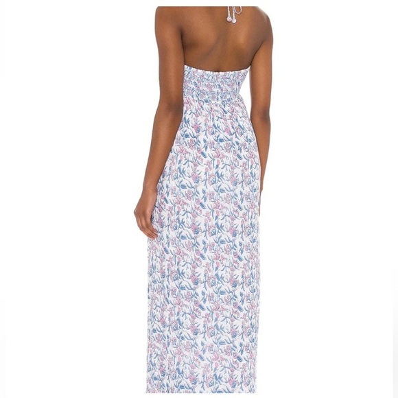 Saylor topanga halter cotton maxi dress with pockets L white lotus print - Picture 3 of 11